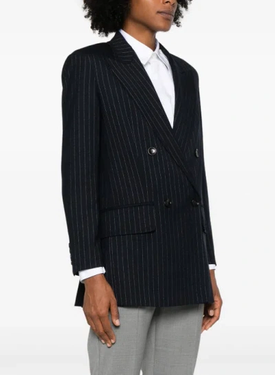 Max Mara Mattia Black White Pinstriped Virgin Wool Blazer In Black