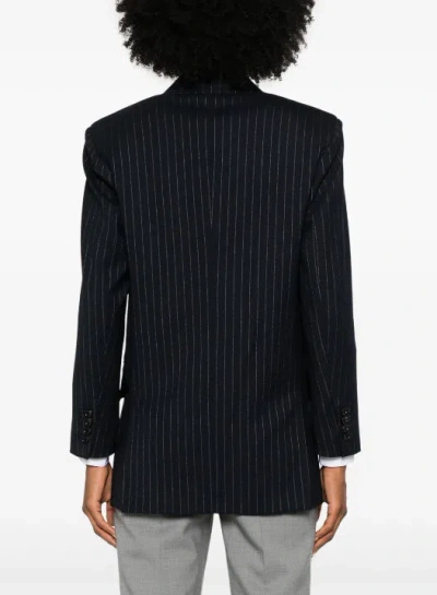Max Mara Mattia Black White Pinstriped Virgin Wool Blazer In Black