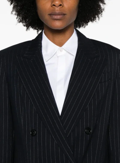 Max Mara Mattia Black White Pinstriped Virgin Wool Blazer In Black