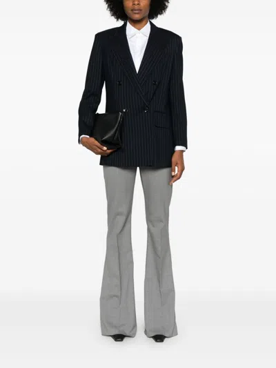 Max Mara Mattia Black White Pinstriped Virgin Wool Blazer In Black