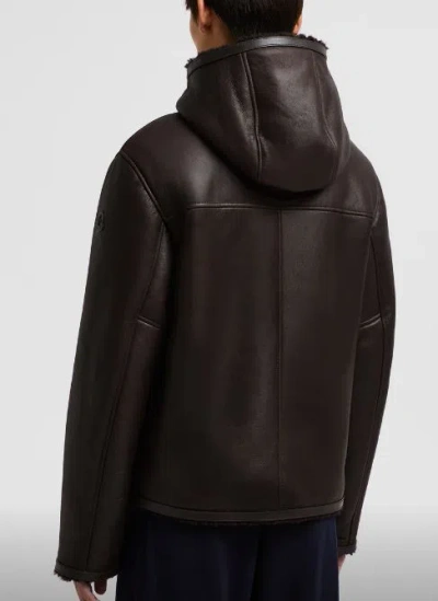 Moncler Charnassere Nappa Leather Shearling Short Down Jacket Brown In Brown