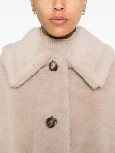 Max Mara Cape In Alpaca And Wool Teddy Fabric In Neutral