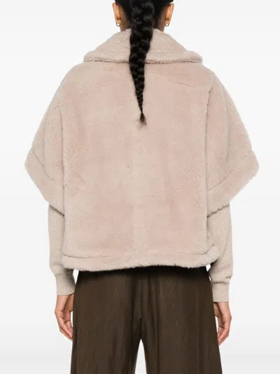 Max Mara Cape In Alpaca And Wool Teddy Fabric In Neutral
