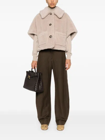Max Mara Cape In Alpaca And Wool Teddy Fabric In Neutral