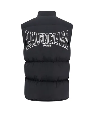 Balenciaga Logo Print Zip-up Down Vest In Black