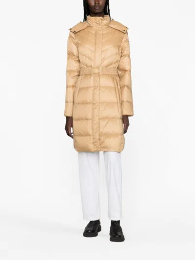 Twinset Hooded Belted Puffer Coat In Brown