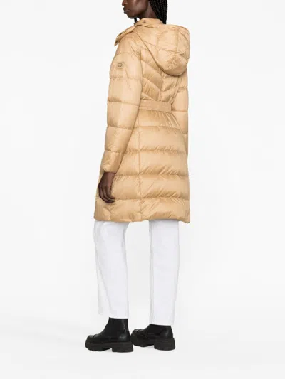 Twinset Hooded Belted Puffer Coat In Brown