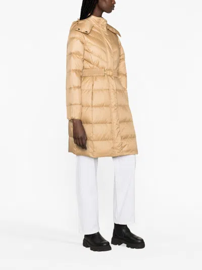 Twinset Hooded Belted Puffer Coat In Brown