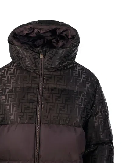 Fendi Jacquard Ff Hooded Ski Jacket In Gray