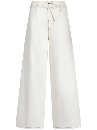 Etro High-waisted Wide-leg Denim Jeans With Drawstring Closure In White