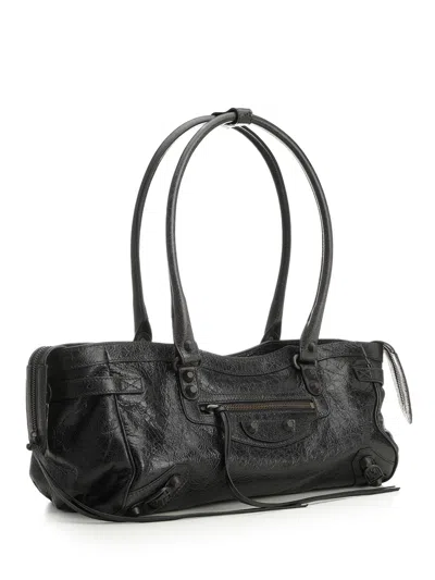 Balenciaga Shoulder Bag Le City East-west In Lambskin. In Black