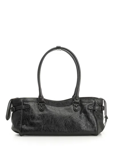 Balenciaga Shoulder Bag Le City East-west In Lambskin. In Black