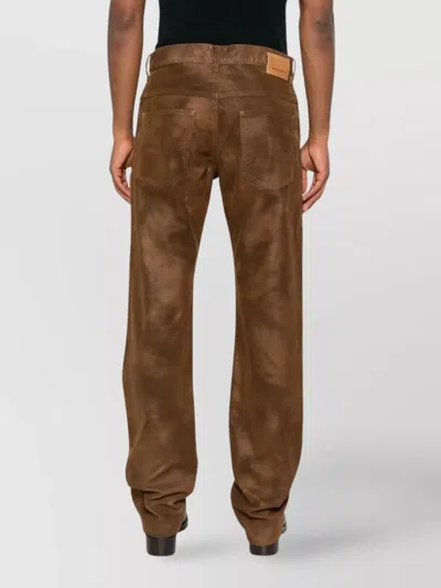 Isabel Marant Straight Leg Leather Trousers With Belt Loops In Brown
