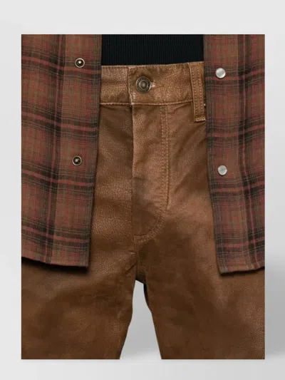 Isabel Marant Straight Leg Leather Trousers With Belt Loops In Brown