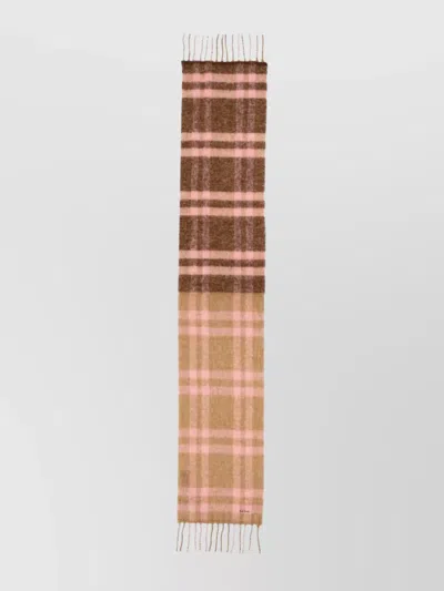 Paul Smith Check Pattern Scarf Fringed Edges In Brown