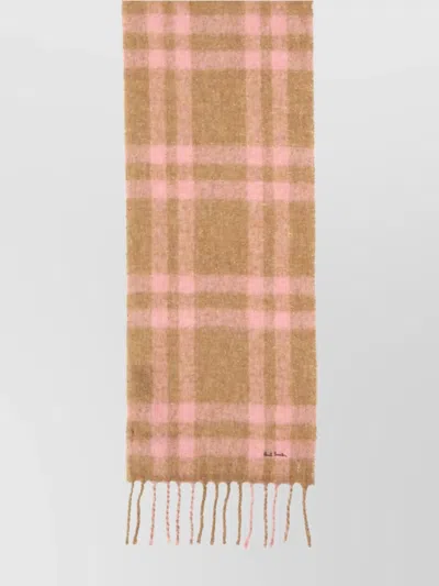 Paul Smith Check Pattern Scarf Fringed Edges In Brown