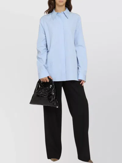 Jil Sander Striped Shirt With Long Sleeves And Pointed Collar In Blue