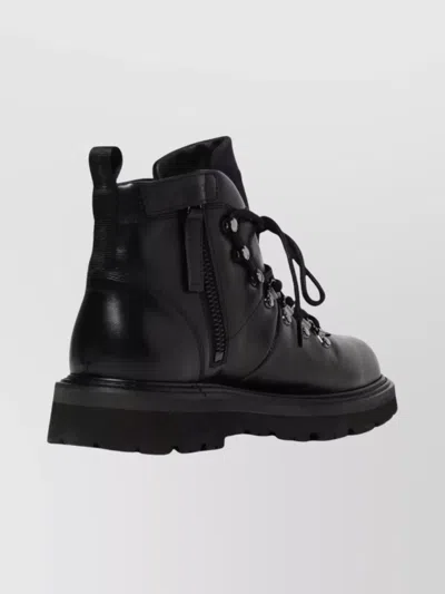 Woolrich Durable Leather Ankle Boots With Lug Sole In Black