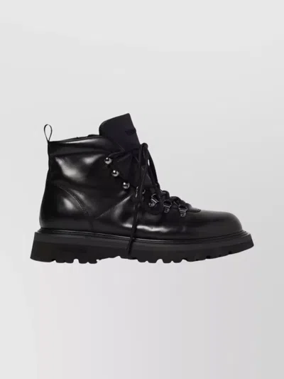 Woolrich Durable Leather Ankle Boots With Lug Sole In Black