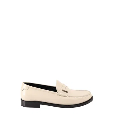 Saint Laurent Leather Loafer In Neutral