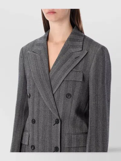 Ferragamo Herringbone Jacket With Chest And Flap Pockets In Black