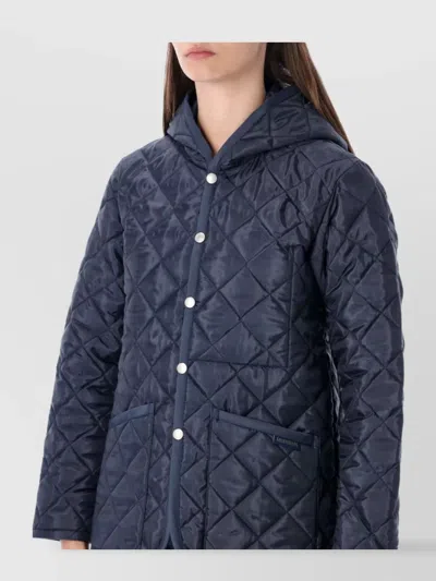Comme Des Garçons Quilted Hooded Jacket Front Pockets In Blue