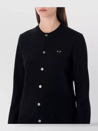 Comme Des Garçons Play Cardigan Round Collar Crystal Heart Blac In Black