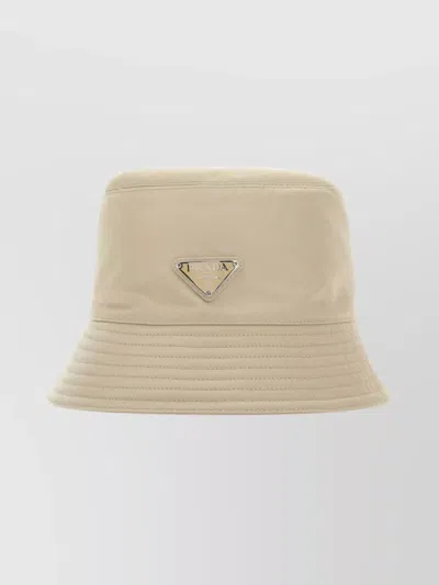 Prada Recycled Nylon Hat Featuring Metal Accents In Neutral