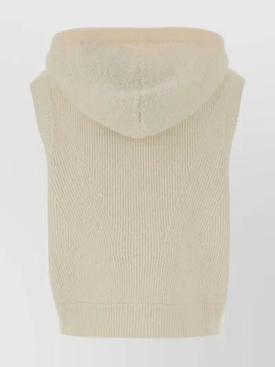 Gucci Stretch Wool Blend Sleeveless Hooded Vest In Nude