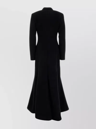 Balenciaga Double-breasted Long Wool Blend Coat With Flared Hem In Black