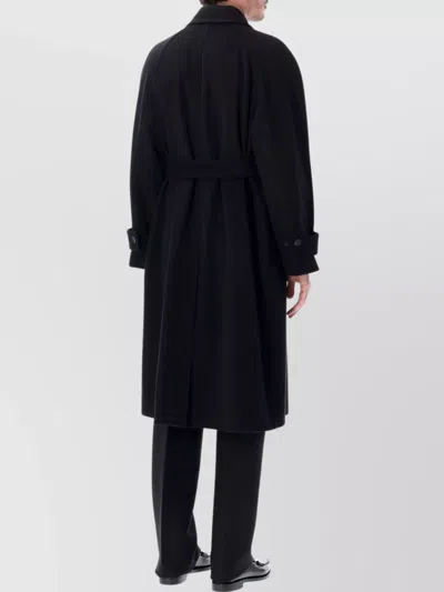 Ferragamo Long Belted Coat Side Pockets In Black