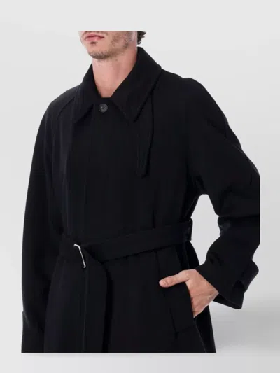 Ferragamo Long Belted Coat Side Pockets In Black