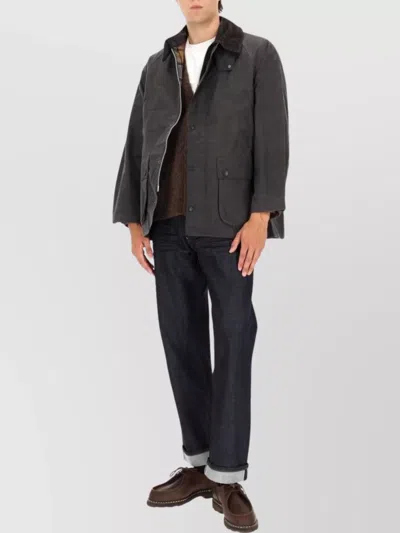 Barbour Relaxed Fit Waxed Jacket With Corduroy Collar In Black