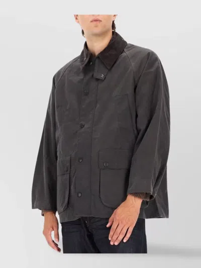 Barbour Relaxed Fit Waxed Jacket With Corduroy Collar In Black