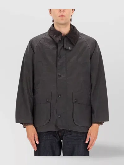 Barbour Relaxed Fit Waxed Jacket With Corduroy Collar In Black