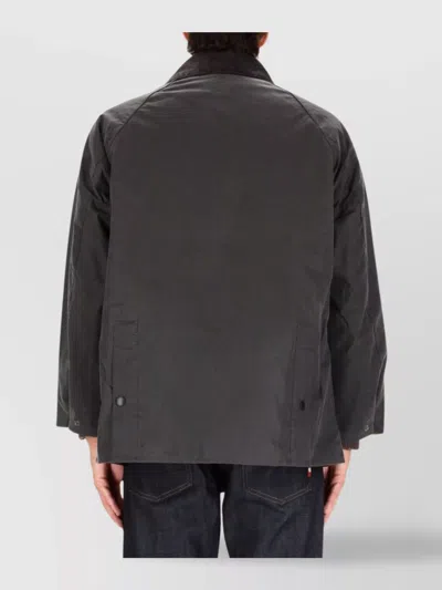 Barbour Relaxed Fit Waxed Jacket With Corduroy Collar In Black