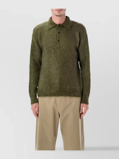 Auralee Brushed Mohair And Wool-blend Polo Sweater In Green