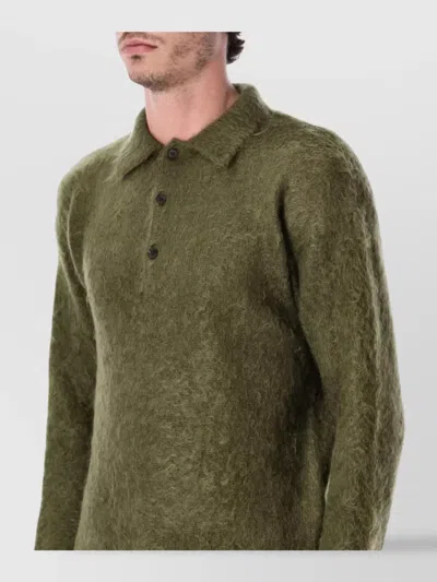 Auralee Brushed Mohair And Wool-blend Polo Sweater In Green