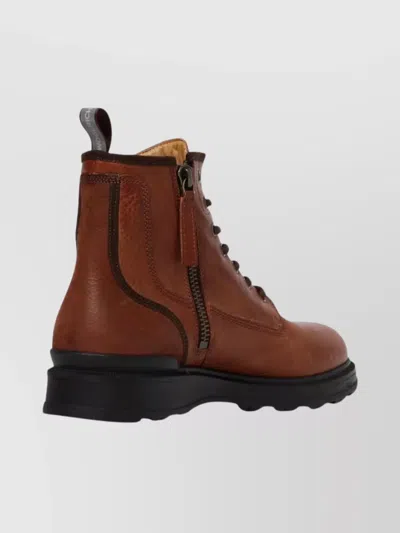 Woolrich Round Toe Leather Boot With Pull Tab In Brown