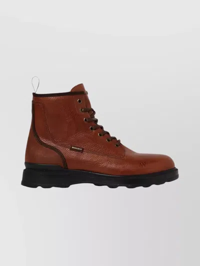 Woolrich Round Toe Leather Boot With Pull Tab In Brown