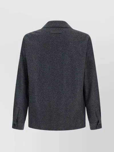 Zegna Wool Jacket Featuring Long Sleeves And Pockets In Blue