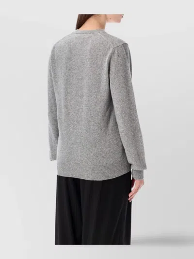 Comme Des Garçons Play Wool V-neck Sweater With Black Heart And Crystals In Gray