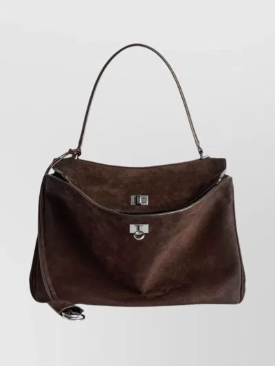 Balenciaga Rodeo Hand Medium In Waxed Suede Calfskin Bags In Burgundy