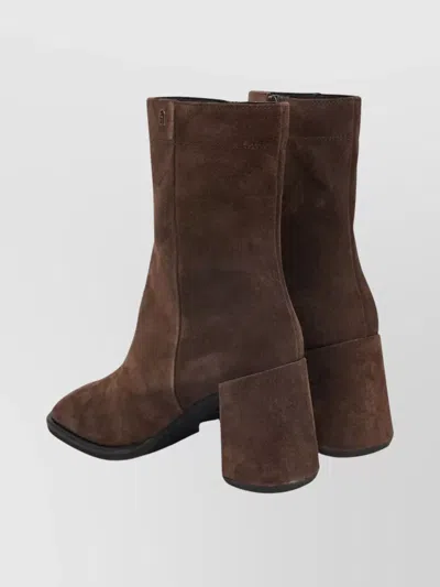 Furla Square Toe Suede Ankle Boots With Block Heel In Brown