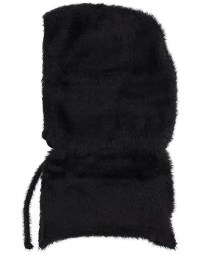 Msgm Textured Drawstring Hat In Faux Fur In Black