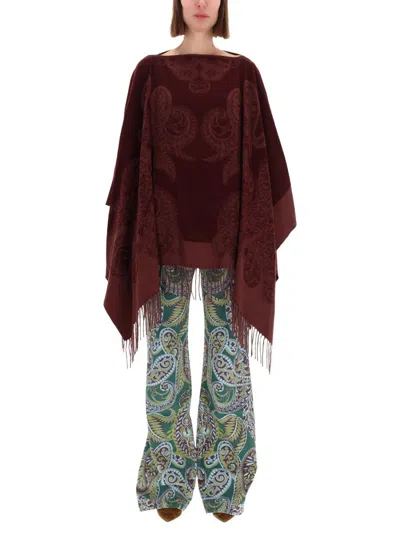 Etro Paisley Patterned Loose Fit Poncho In Red