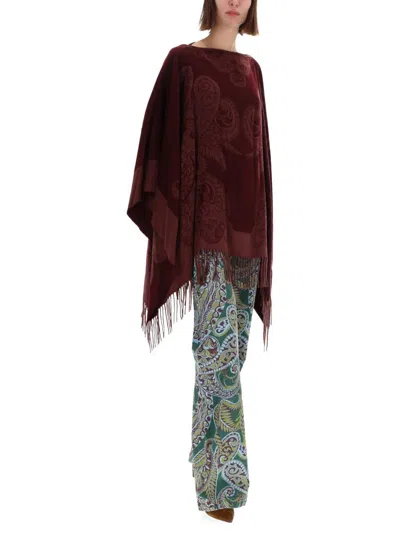 Etro Paisley Patterned Loose Fit Poncho In Red