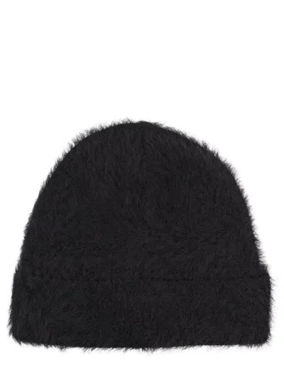 Msgm Cozy Turn-up Brim Fuzzy Hat In Black