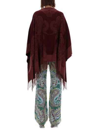 Etro Paisley Patterned Loose Fit Poncho In Red
