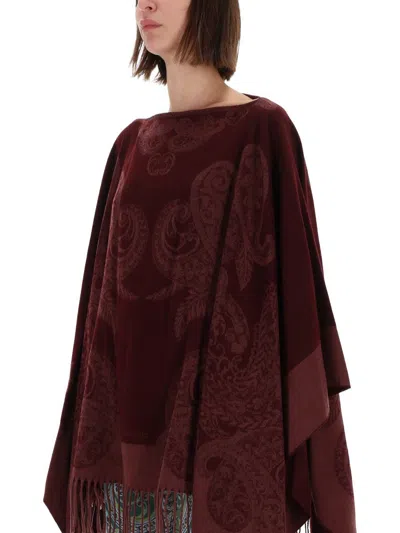 Etro Paisley Patterned Loose Fit Poncho In Red